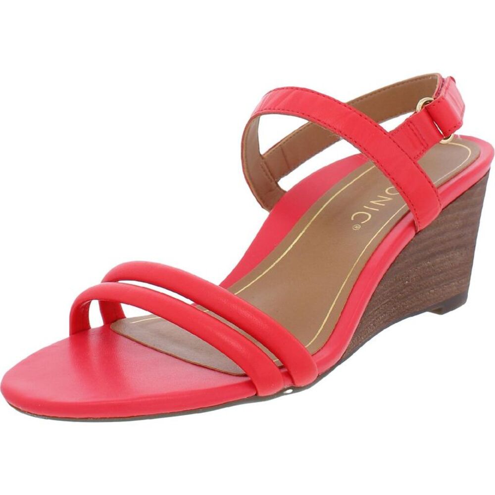 Vionic Red Leather Open-Toe Wedge Sandals